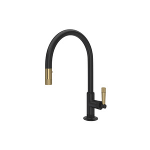 Graceline Pulldown Kitchen Faucet - Matte Black with Antique Gold Accent | Model Number: MB7930LMMBA-2