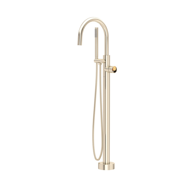 Eclissi Single Hole Floor Mount Tub Filler Trim With C-Spout - Satin Nickel and Gold | Model Number: TEC06HF1IWSNG - Product Knockout