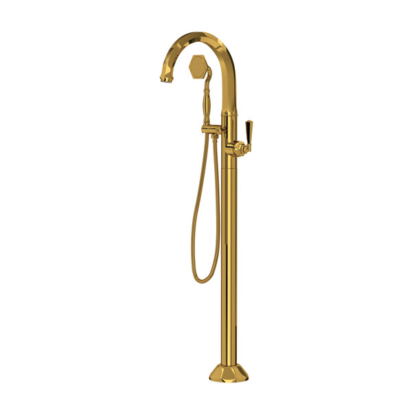 Palladian Single Hole Floor Mount Tub Filler Trim - Unlacquered Brass | Model Number: TPN06HF1LMULB | DISCONTINUED - Effective February 1, 2025 or until inventory depletion