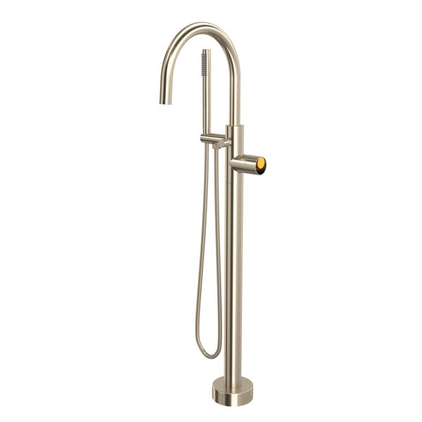 Eclissi Single Hole Floor Mount Tub Filler Trim with C-Spout - Satin Nickel/Satin Gold | Model Number: TEC06F1IWSNG - Product Knockout