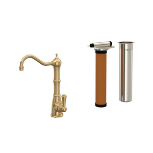 Edwardian Column Spout Filter Faucet - Satin English Gold with Metal Lever Handle | Model Number: U.KIT1621L-SEG-2 - Product Knockout