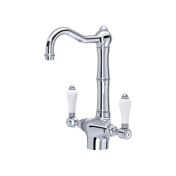 Acqui Single Hole Column Spout Bar/ Food Prep Faucet - Polished Chrome with White Porcelain Lever Handle | Model Number: A1680LPAPC-2 - Product Knockout