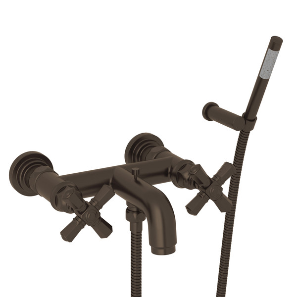 San Giovanni Wall Mount Exposed Tub Filler with Handshower - Tuscan Brass with Cross Handle | Model Number: A2302XMTCB - Product Knockout