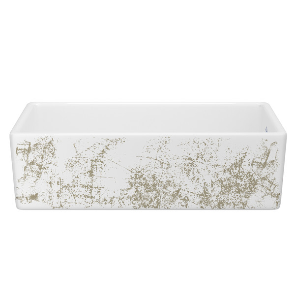 36 Inch Shaker Single Bowl Apron Front Fireclay Kitchen Sink With Metallic Design - White With Design | Model Number: MS3618WHMTGO - Product Knockout