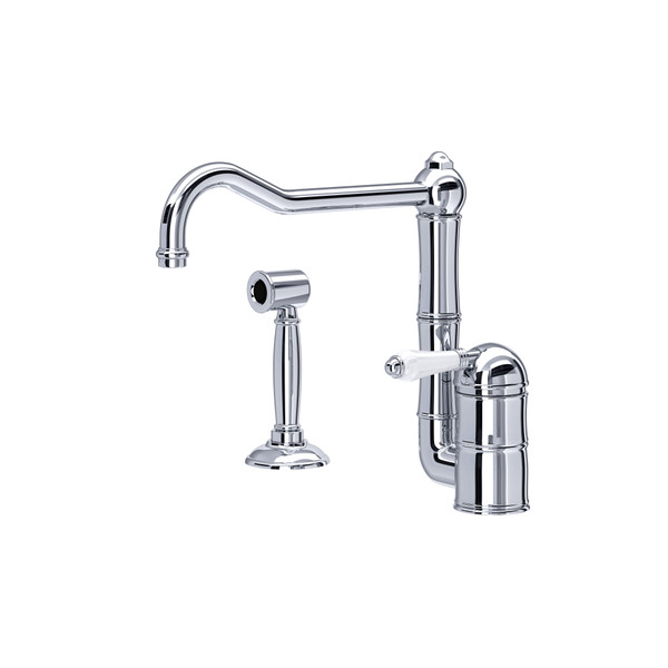 Acqui Single Hole Column Spout Kitchen Faucet with Sidespray - Polished Chrome with White Porcelain Lever Handle | Model Number: A3608LPWSAPC-2 - Product Knockout