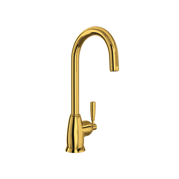 Holborn Single Hole Bar and Food Prep Faucet with C Spout - Unlacquered Brass with Metal Lever Handle | Model Number: U.4842LS-ULB-2 - Product Knockout