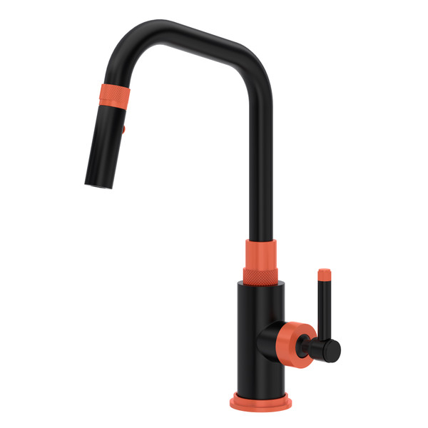 Campo Side Lever Pulldown Faucet - Matte Black and Orange | Model Number: A3431ILMBO-2 - Product Knockout