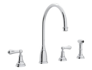 Georgian Era 4-Hole C-Spout Kitchen Faucet with Sidespray - Polished Chrome with Metal Lever Handle | Model Number: U.4736L-APC-2 - Product Knockout