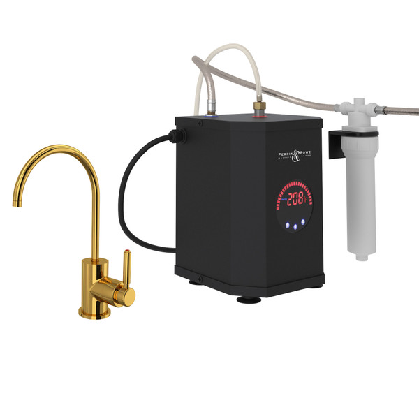 Lux Contemporary C-Spout Hot Water Faucet Tank & Filter Kit - Unlacquered Brass with Metal Lever Handle | Model Number: GKIT7545LMULB-2