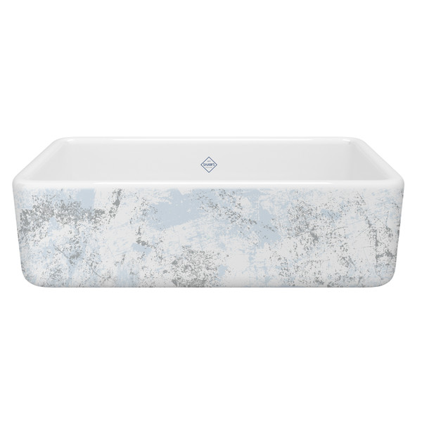 33 Inch Lancaster Single Bowl Farmhouse Apron Front Fireclay Kitchen Sink With Patina Design - White With Design | Model Number: RC3318WHPTBS - Product Knockout
