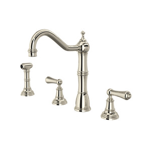 Edwardian 4-Hole Kitchen Faucet with Sidespray - Polished Nickel with Metal Lever Handle | Model Number: U.4776L-PN-2 - Product Knockout