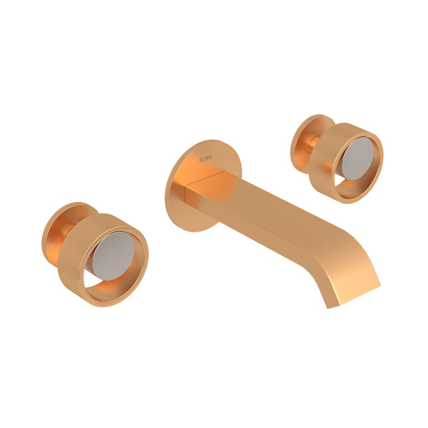 Eclissi Wall Mount Widespread Bathroom Faucet - U-Spout - Satin Gold with Satin Nickel Accent with Circular Handle | Model Number: EC09W3IWSGN - Product Knockout