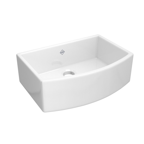 Classic Waterside Single Bowl Bowed Farmhouse Apron Front Fireclay Kitchen Sink - White | Model Number: RC3021WH - Product Knockout