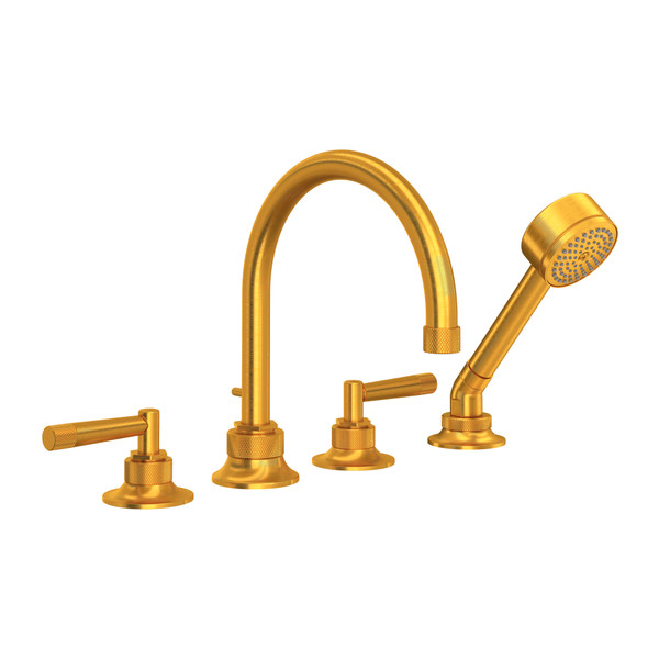 Graceline 4-Hole Deck Mount Tub Filler - Satin Gold | Model Number: MB06D4LMSG - Product Knockout