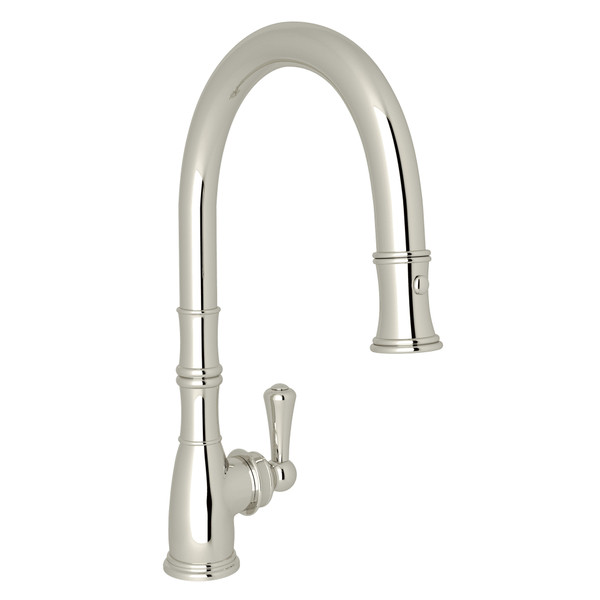 Georgian Era Traditional Pulldown Faucet - Polished Nickel with Metal Lever Handle | Model Number: U.4744PN-2 - Product Knockout