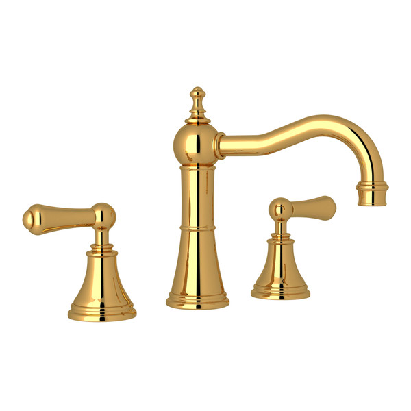 Georgian Era Column Spout Widespread Faucet - Unlacquered Brass with Metal Lever Handle | Model Number: U.3723LS-ULB-2 - Product Knockout