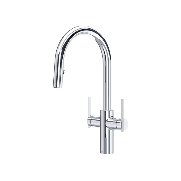 Lateral Two Handle Pull-Down Kitchen Faucet With C-Spout - Chrome | Model Number: LT801C
