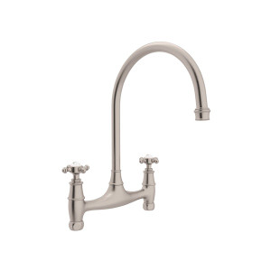Georgian Era Bridge Kitchen Faucet - Satin Nickel with Cross Handle | Model Number: U.4790X-STN-2 - Product Knockout