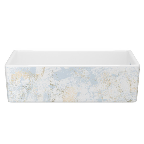 36 Inch Shaker Single Bowl Apron Front Fireclay Kitchen Sink With Patina Design - White With Design | Model Number: MS3618WHPTBG - Product Knockout