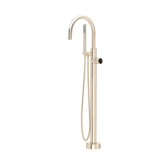 Eclissi Single Hole Floor Mount Tub Filler Trim With C-Spout - Satin Nickel and Matte Black | Model Number: TEC06HF1IWSNB - Product Knockout