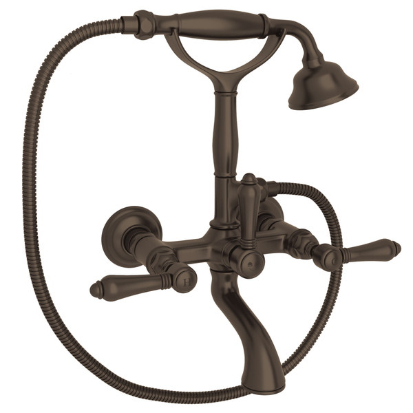 Exposed Wall Mount Tub Filler with Handshower - Tuscan Brass with Metal Lever Handle | Model Number: A1401LMTCB - Product Knockout