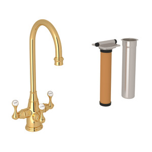 Georgian Era Filtration 3-Lever Bar and Food Prep Faucet - English Gold with Metal Lever Handle | Model Number: U.KIT1220LS-EG-2 - Product Knockout