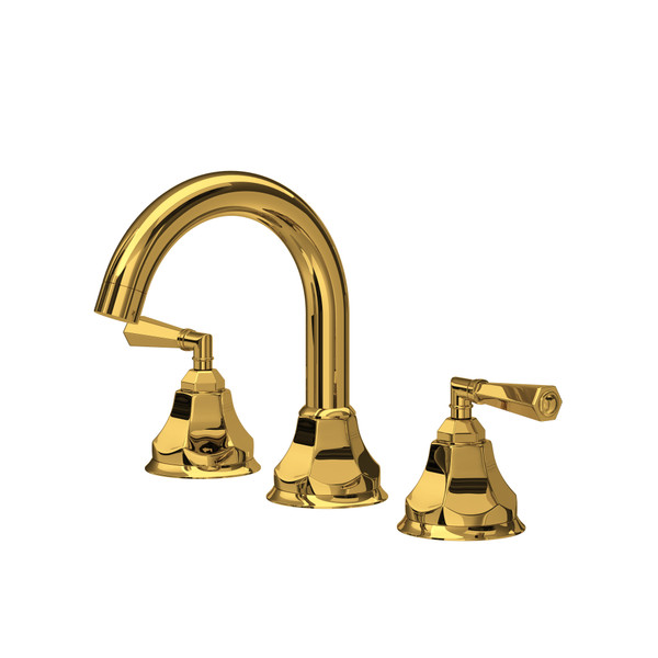 Palladian Widespread Bathroom Faucet With C-Spout - Unlacquered Brass | Model Number: PN08D3LMULB | DISCONTINUED - Effective February 1, 2025 or until inventory depletion