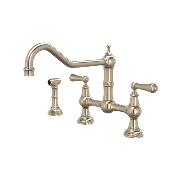 Edwardian Bridge Kitchen Faucet with Sidespray - Satin Nickel with Metal Lever Handle | Model Number: U.4764L-STN-2 - Product Knockout