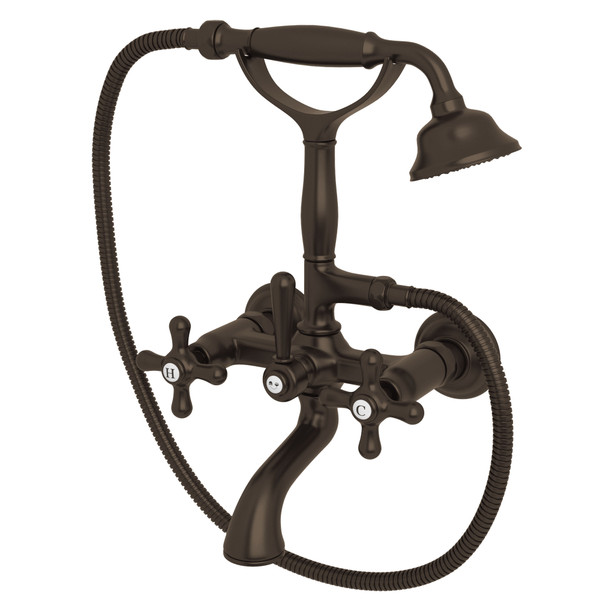 Verona Exposed Tub Filler with Handshower - Tuscan Brass with Cross Handle | Model Number: A2701XMTCB - Product Knockout