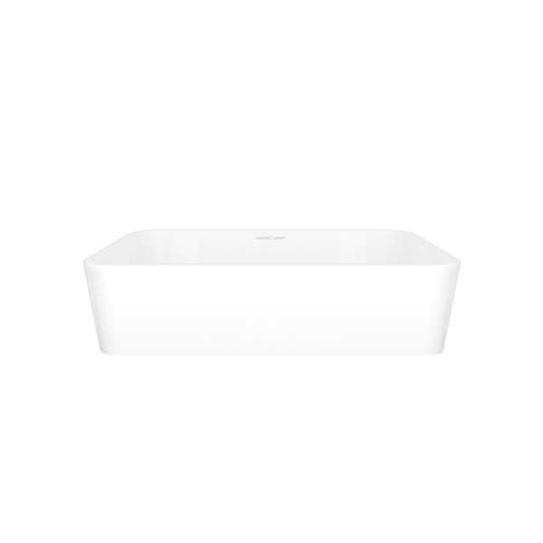 Edge 45 Rounded Rectangle 17-3/4 Inch Vessel Lavatory Sink in Volcanic Limestone&trade; without Internal Overflow - Gloss White | Model Number: VB-EDG-45-NO - Product Knockout