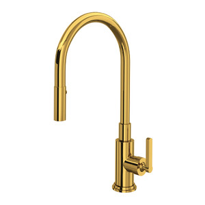 Lombardia Pulldown Kitchen Faucet - Unlacquered Brass with Metal Lever Handle | Model Number: A3430LMULB-2