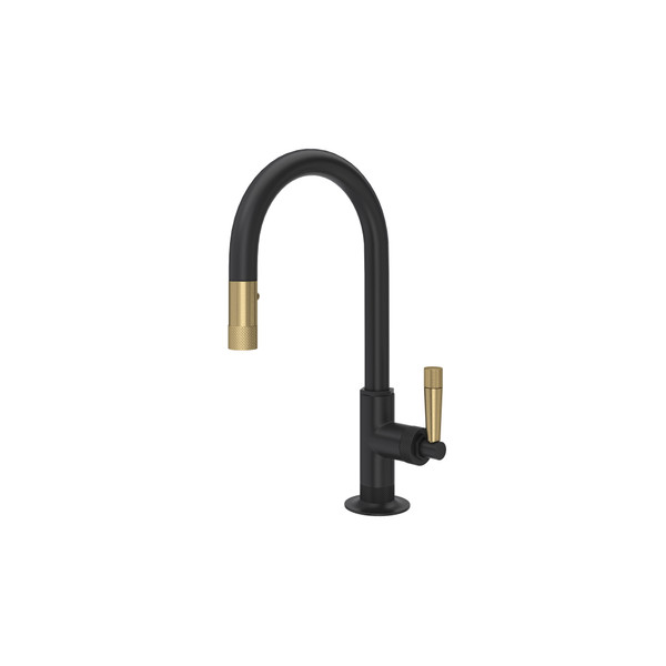 Graceline Pulldown Bar & Food Prep Faucet - Matte Black with Antique Gold Accent | Model Number: MB7930SLMMBA-2