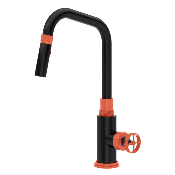 Campo Pull-Down Kitchen Faucet - Matte Black and Orange | Model Number: CP56D1IWMBO - Product Knockout