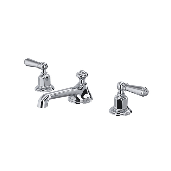 Edwardian Low Level Spout Widespread Bathroom Faucet - Polished Chrome with Metal Lever Handle | Model Number: U.3705L-APC-2 - Product Knockout