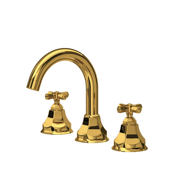 Palladian Widespread Bathroom Faucet With C-Spout - Unlacquered Brass | Model Number: PN08D3XMULB | DISCONTINUED - Effective February 1, 2025 or until inventory depletion