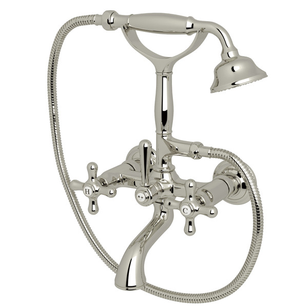Verona Exposed Tub Filler with Handshower - Polished Nickel with Cross Handle | Model Number: A2701XMPN - Product Knockout