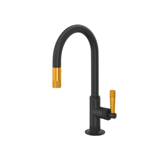 Graceline Pulldown Bar and Food Prep Faucet - Matte Black with Gold Accent with Lever Handle | Model Number: MB7930SLMMBG-2 - Product Knockout