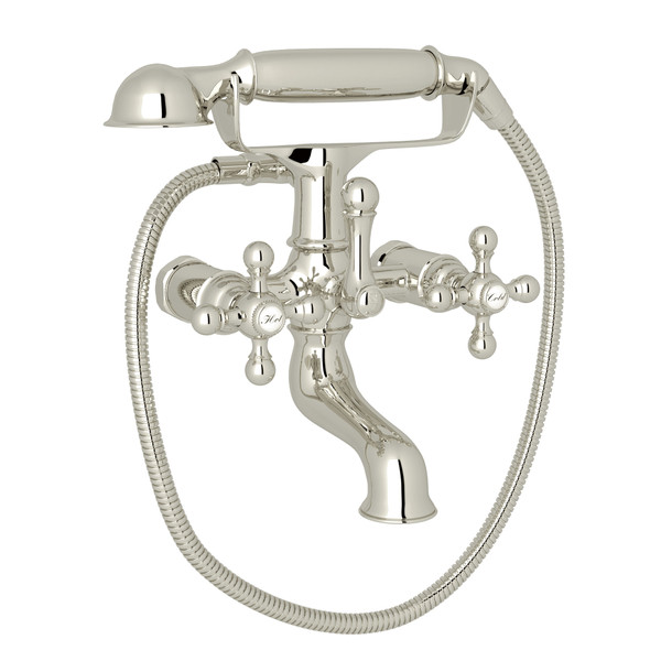 Arcana Exposed Tub Filler with Handshower - Polished Nickel with Cross Handle | Model Number: AC7X-PN - Product Knockout