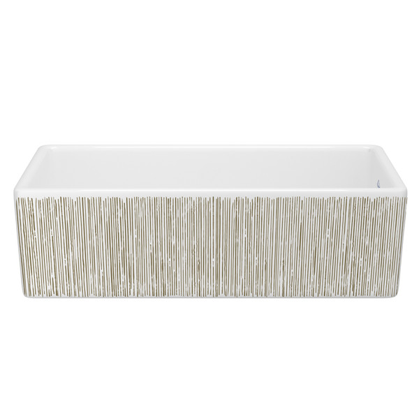 36 Inch Shaker Single Bowl Apron Front Fireclay Kitchen Sink With Lines Design - White With Design | Model Number: MS3618WHLNGO - Product Knockout