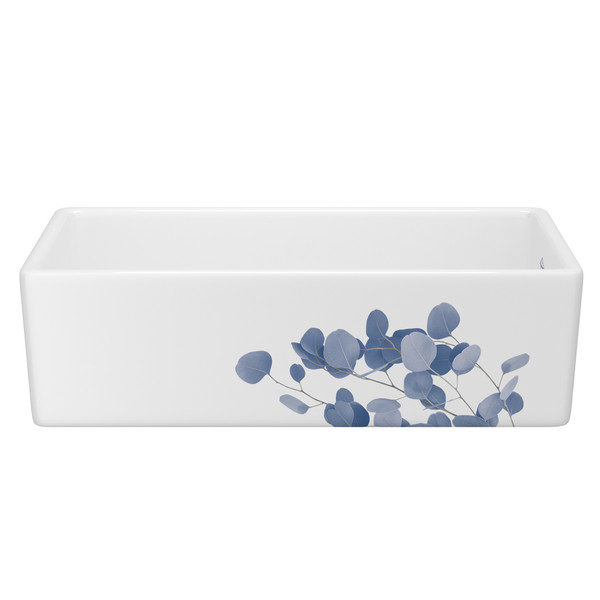 36 Inch Shaker Single Bowl Apron Front Fireclay Kitchen Sink With Eucalyptus Design - White With Design | Model Number: MS3618WHECBS - Product Knockout