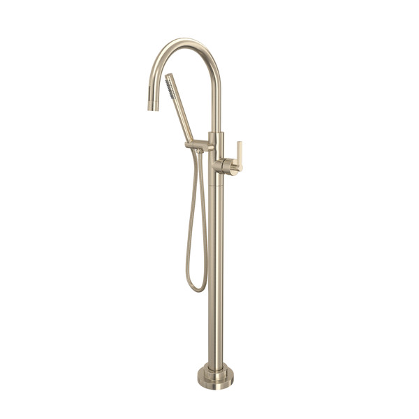 Lombardia Single Hole Floor Mount Tub Filler Trim - Satin Nickel | Model Number: TLB06HF1LMSTN - Product Knockout