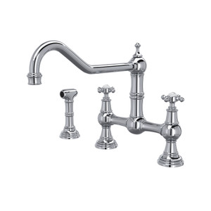 Edwardian Bridge Kitchen Faucet with Sidespray - Polished Chrome with Cross Handle | Model Number: U.4763X-APC-2 - Product Knockout