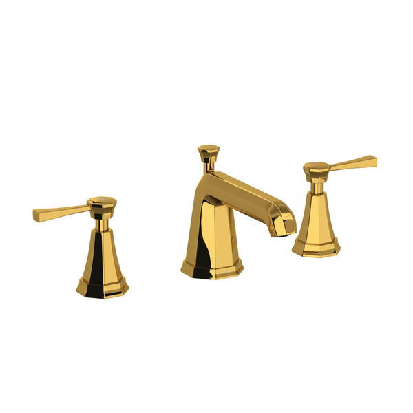 Deco High Neck Widespread Bathroom Faucet - Unlaquered Brass with Metal Lever Handle | Model Number: U.3141LS-ULB-2 - Product Knockout