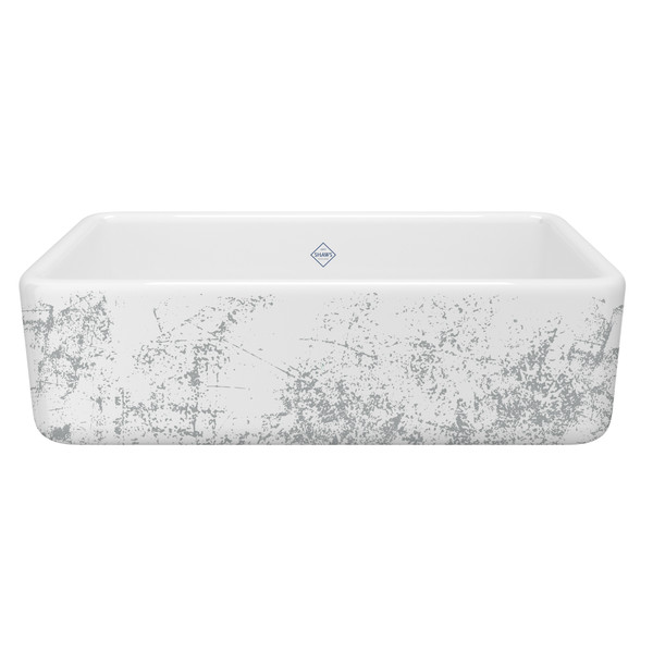 33 Inch Lancaster Single Bowl Farmhouse Apron Front Fireclay Kitchen Sink With Metallic Design - White With Design | Model Number: RC3318WHMTSI - Product Knockout