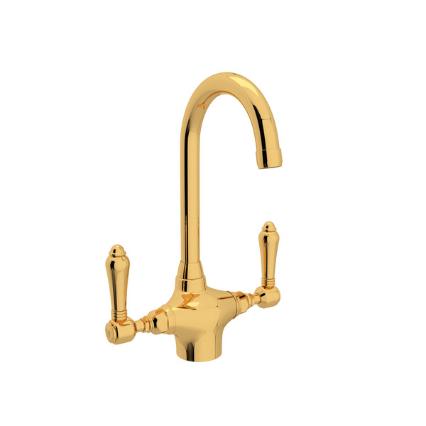 San Julio Single Hole C-Spout Bar and Food Prep Faucet - Unlacquered Brass with Metal Lever Handle | Model Number: A1667LMULB-2 - Product Knockout