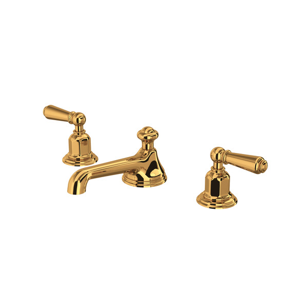Edwardian Low Level Spout Widespread Bathroom Faucet - English Gold with Metal Lever Handle | Model Number: U.3705L-EG-2 - Product Knockout