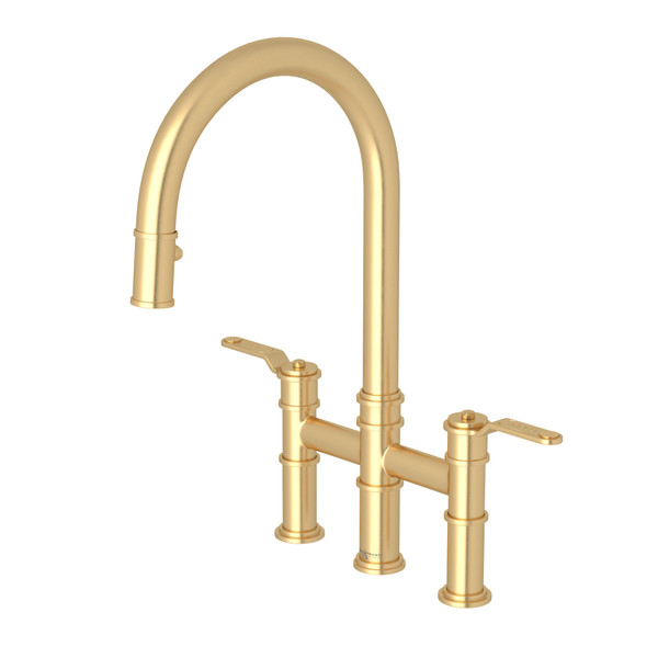 Armstrong Bridge Kitchen Faucet - Satin English Gold with Metal Lever Handle | Model Number: U.4549HT-SEG-2 - Product Knockout