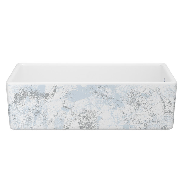 36 Inch Shaker Single Bowl Apron Front Fireclay Kitchen Sink With Patina Design - White With Design | Model Number: MS3618WHPTBS - Product Knockout