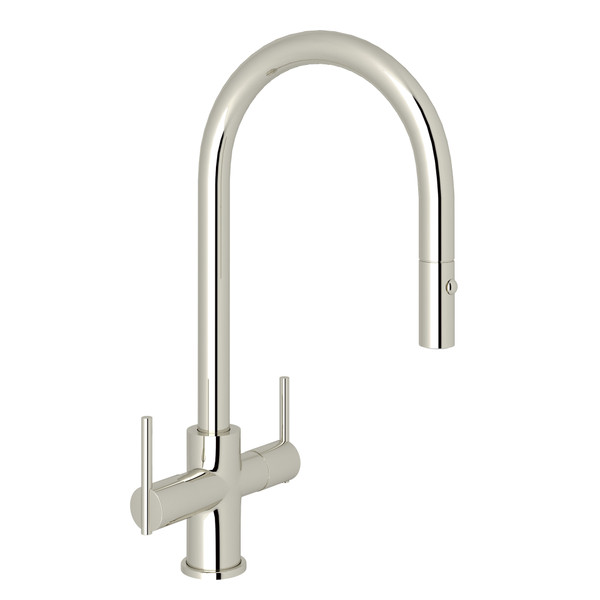 Pirellone 2-Lever Pulldown Kitchen Faucet - Polished Nickel with Metal Lever Handle | Model Number: CY657L-PN-2 - Product Knockout