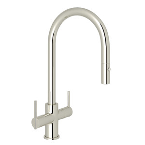 Pirellone 2-Lever Pulldown Kitchen Faucet - Polished Nickel with Metal Lever Handle | Model Number: CY657L-PN-2 - Product Knockout